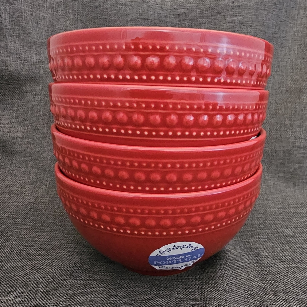 Set of 4 Matceramica red soup/cereal bowl, made in Portugal